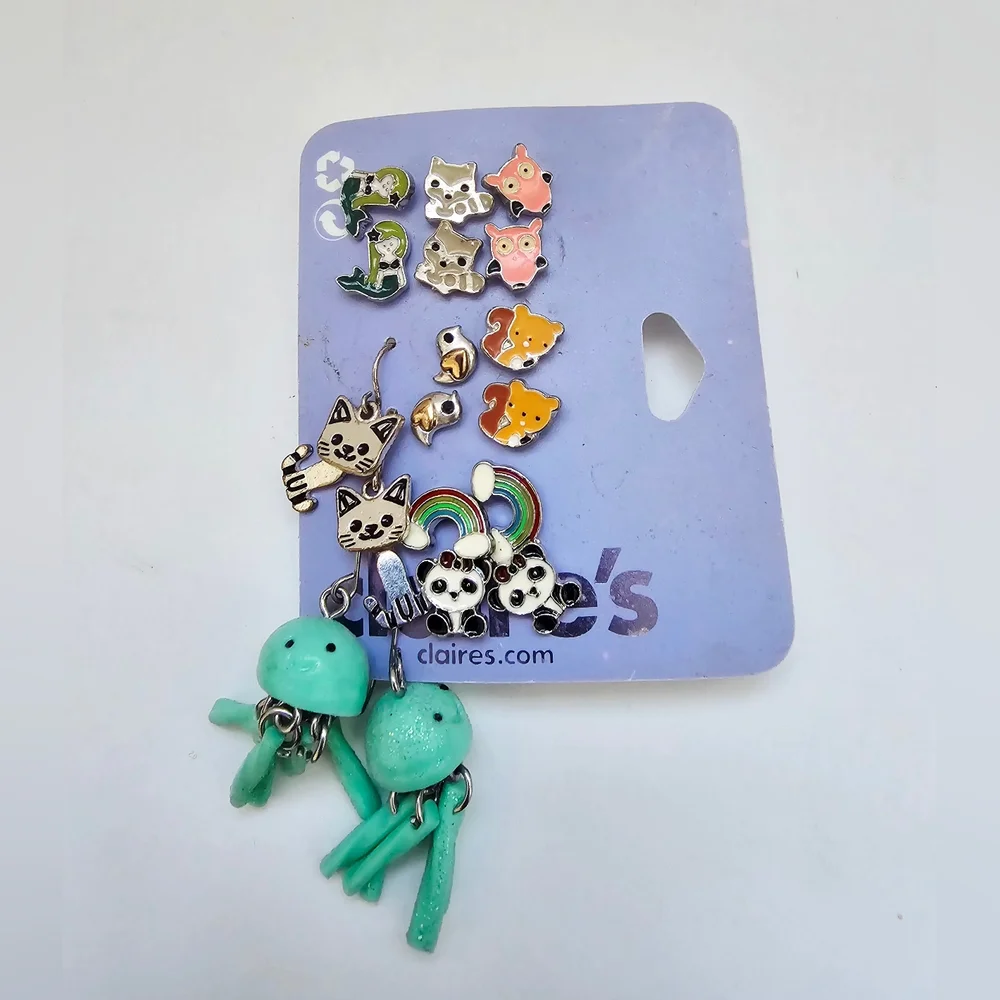 Claire's Cute Animal Octopus, Owl, Fox, Bird Earrings Set - Teal and Multicolor